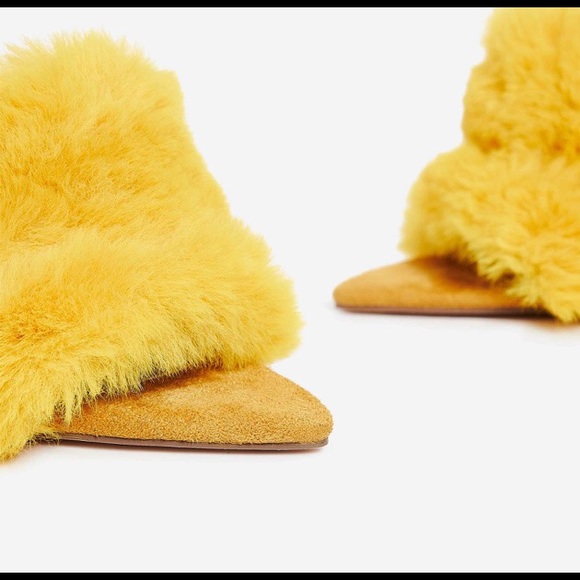 Yellow Faux Fur Mule Heels - Picture 6 of 6